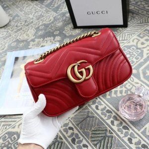 NWT Gucci Marmont Matelasse Should Bag Red                  Size 9.45W x 5.12H x